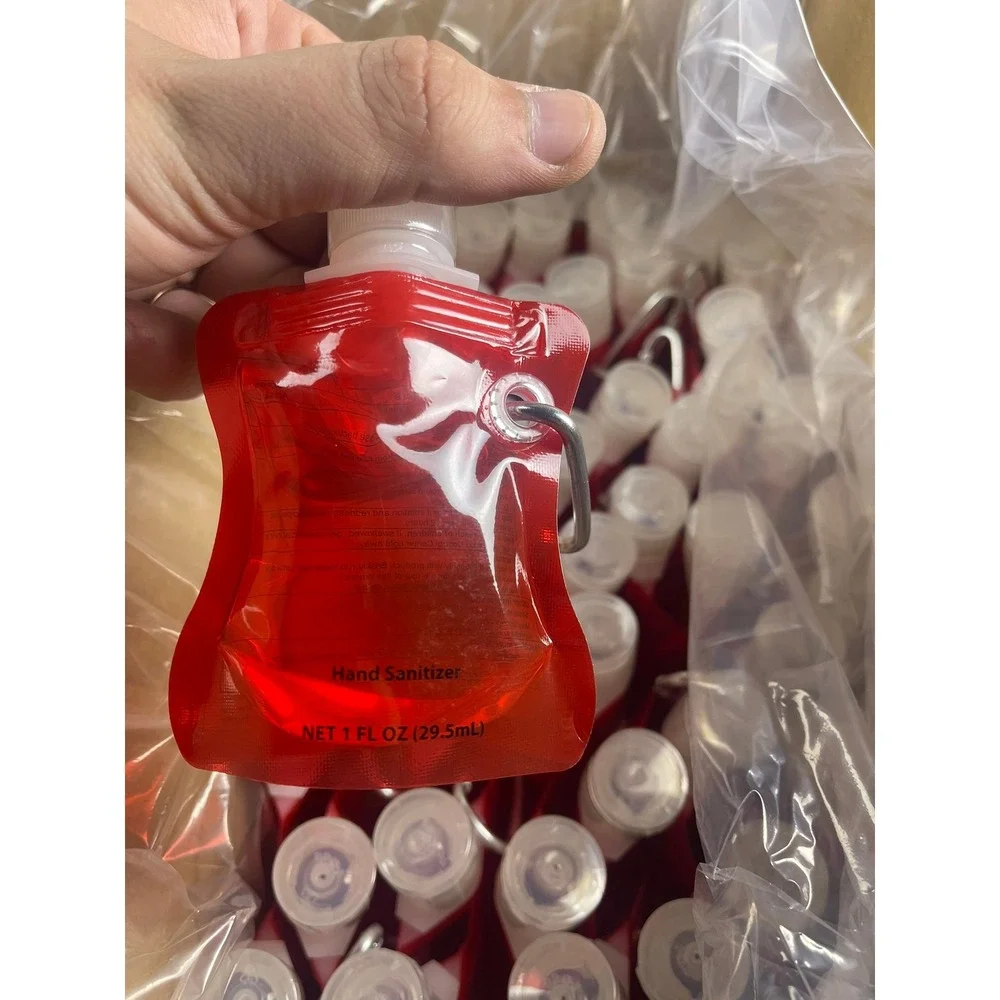 50 Pack Collapsible Hand Sanitizer Red Pouches with Carabiner Clip 1oz 29.5mL